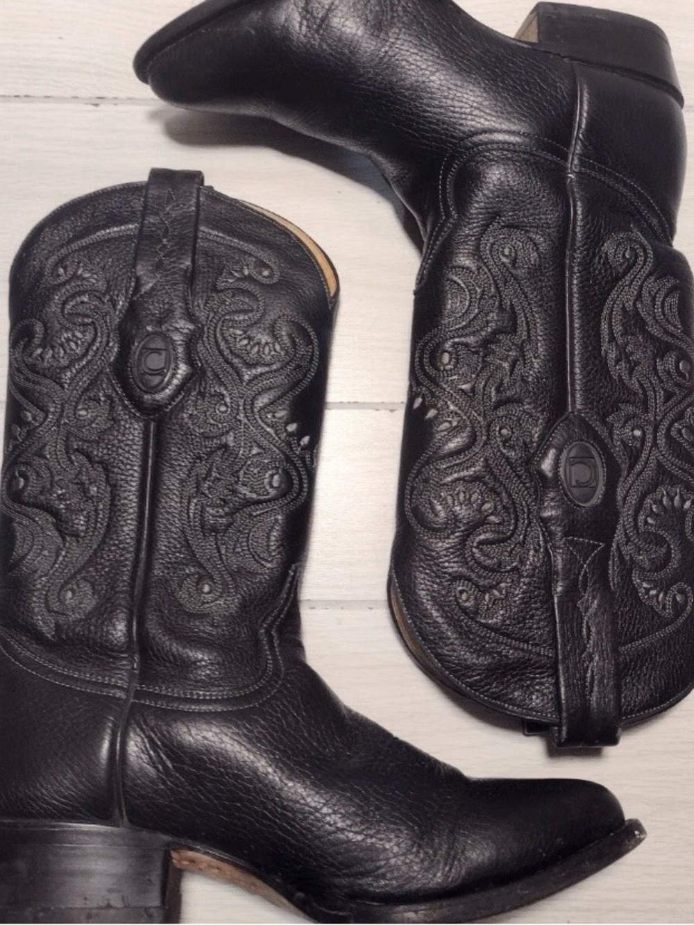 CUADRA Men's Black Deer Leather Western Cowboy Boots Size 8.5 US